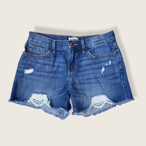 Old Navy Girls Denim Jean Shorts Crochet Trim 14